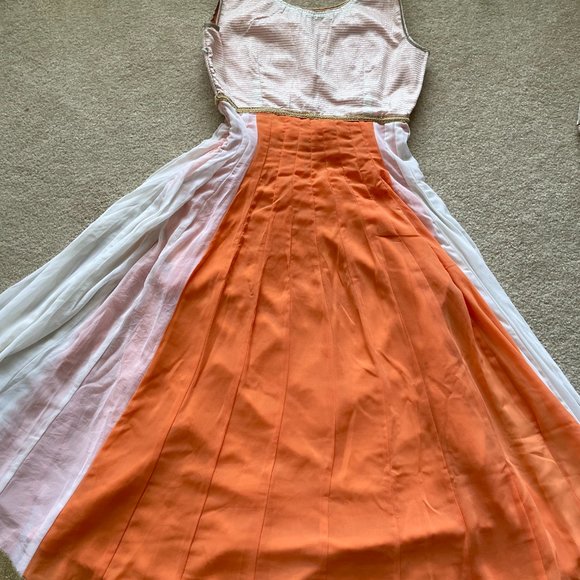 [NEW] Indian Pakistani Anarkali Gown Salwar Ethnic Suit Gold and Coral XS - Picture 7 of 11